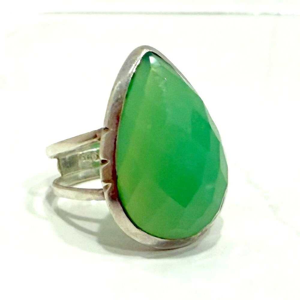 Boho Sterling Aqua Chalcedony TearDrop Ring Sz 7.75 Ladies